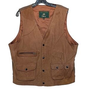 ORVIS Cognac Suede Leather Sportsman Munitions Snap Front Outdoors Vest  Medium